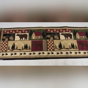 DII Log Cabin Tapestry Table Runner 71 x 13 Inches Bear Moose Pine Cones Trees